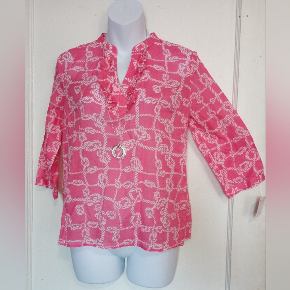 Talbots Pink and White Rope Pattern Blouse